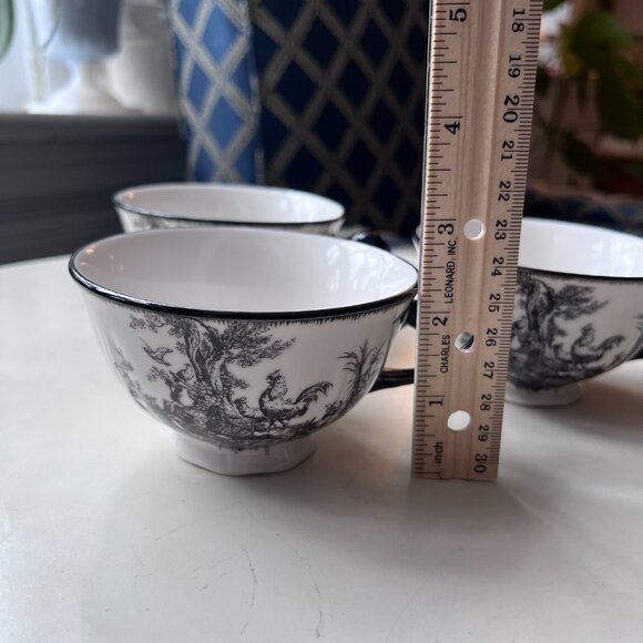 3 Aux Au Provence French Country Black and white Teacups with chickens/rabbit - Picture 12 of 15